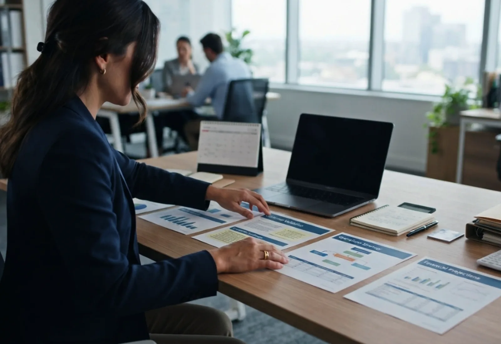 Entrepreneur arranging business plan sections in order while writing a business plan step by step