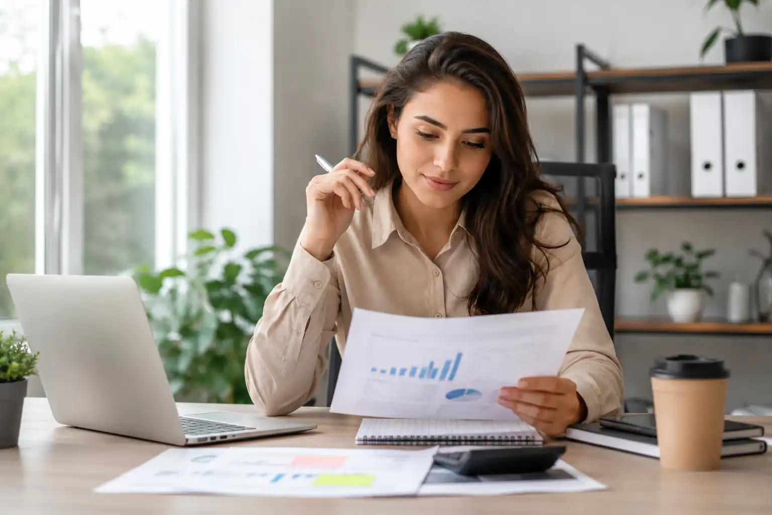 Woman entrepreneur reviewing financial documents for business loan options in Egypt